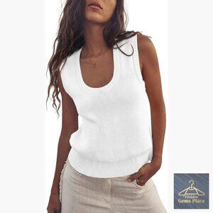 Ribbed Knit Sweater Vest, Sleeveless Scoop Neck Tank Top, Lightweight Summer